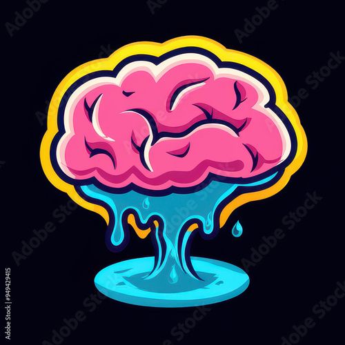 A vibrant, cartoonthemed logo showcasing a brain melting into a colorful liquid, blending creativity with a whimsical touch. photo