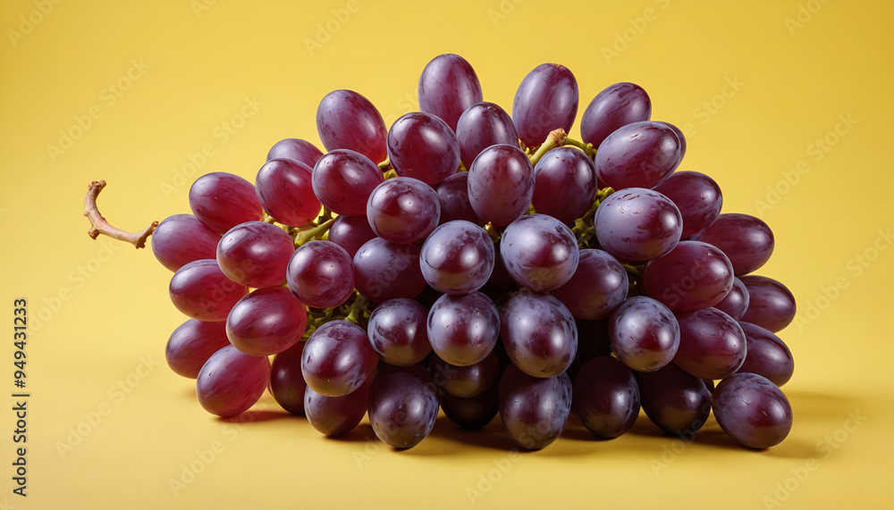 Fototapeta premium Purple Grapes isolated on yellow background