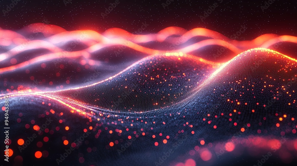 A bright orange and blue line of dots that are connected to each other. The dots are scattered throughout the image A bright orange and blue line of dots that are connected to each other. The dots are scattered throughout the image
