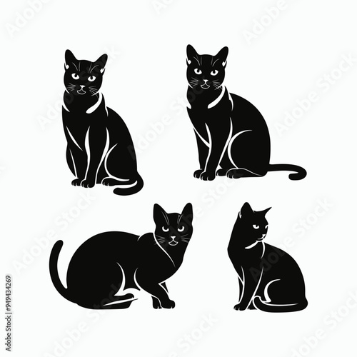 American Shorthair Cat Silhouette Vector Set Animals Illustration Template