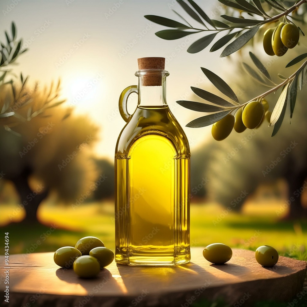 Olive oil bottle with natural background Olive oil bottle with natural background