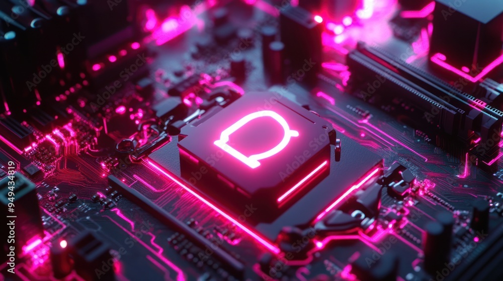 Pink Neon Motherboard Closeup Pink Neon Motherboard Closeup