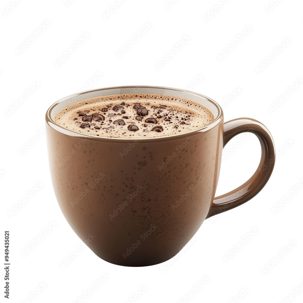 A steaming cup of rich, frothy hot chocolate, perfect for a cozy night in. The cocoa beverage is adorned with cocoa powder sprinkles. A steaming cup of rich, frothy hot chocolate, perfect for a cozy night in. The cocoa beverage is adorned with cocoa powder sprinkles.