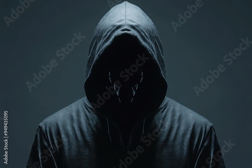 hooded hacker symmetrical balance datamoshing, with copy space