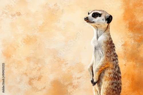 Wallpaper Mural inquisitive meerkat standing upright chinese ink painting, with copy space Torontodigital.ca