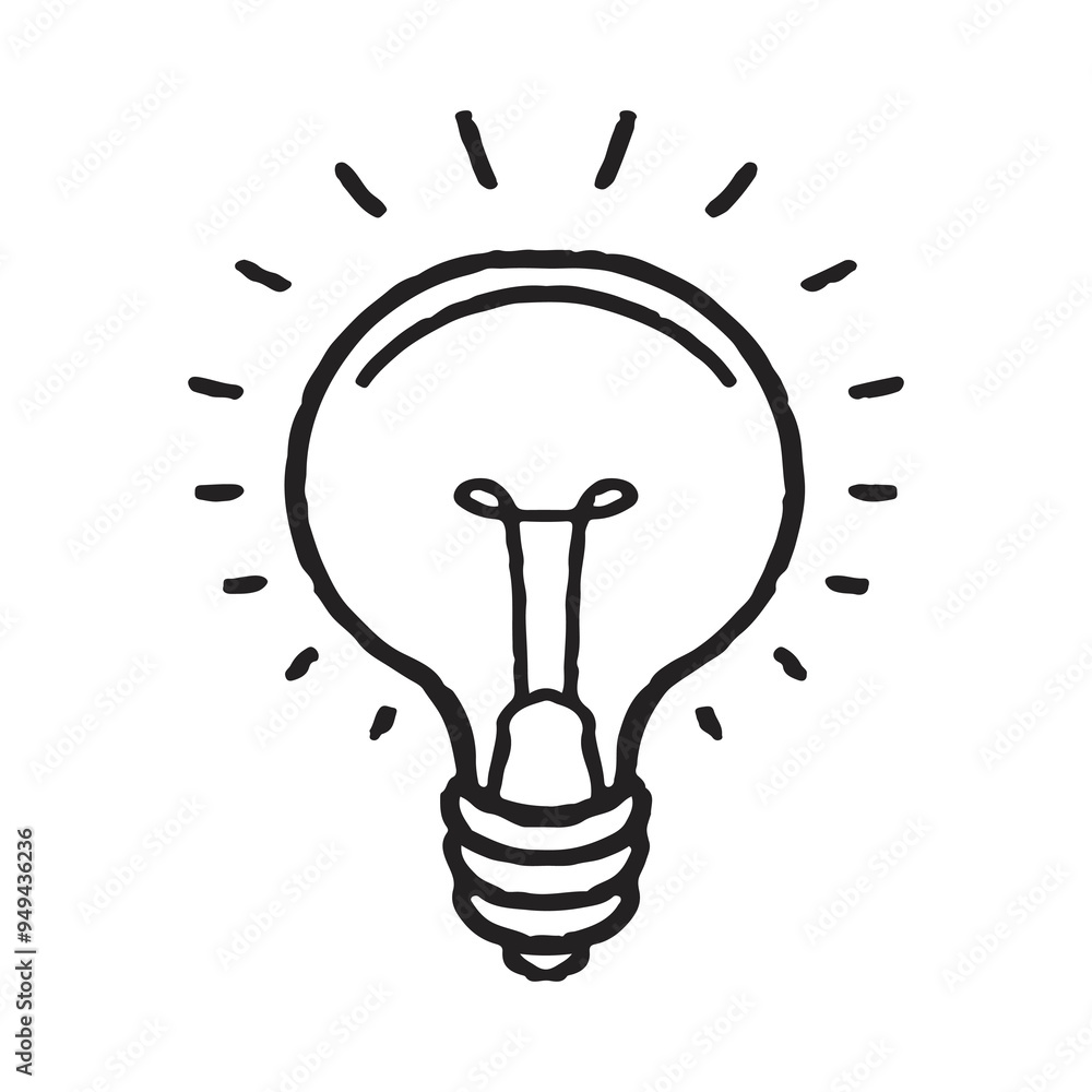 Light bulb hand drawing doodle object. Black and white color outline sketch Light bulb hand drawing doodle object. Black and white color outline sketch