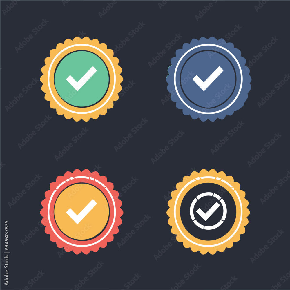 Profile verification icon. Approved check mark vector icon. Approve stamp or medal Collection premium quality badges. Tick and Verification Icon Set. Profile verification icon. Approved check mark vector icon. Approve stamp or medal Collection premium quality badges. Tick and Verification Icon Set.