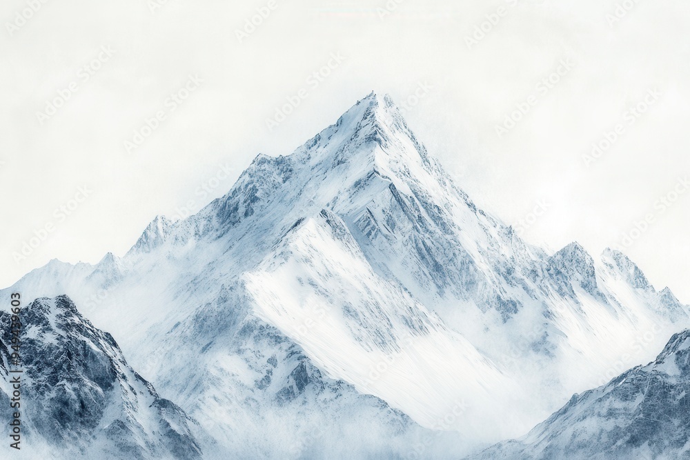 Obraz premium Snow-capped mountain peak chinese ink painting, with copy space