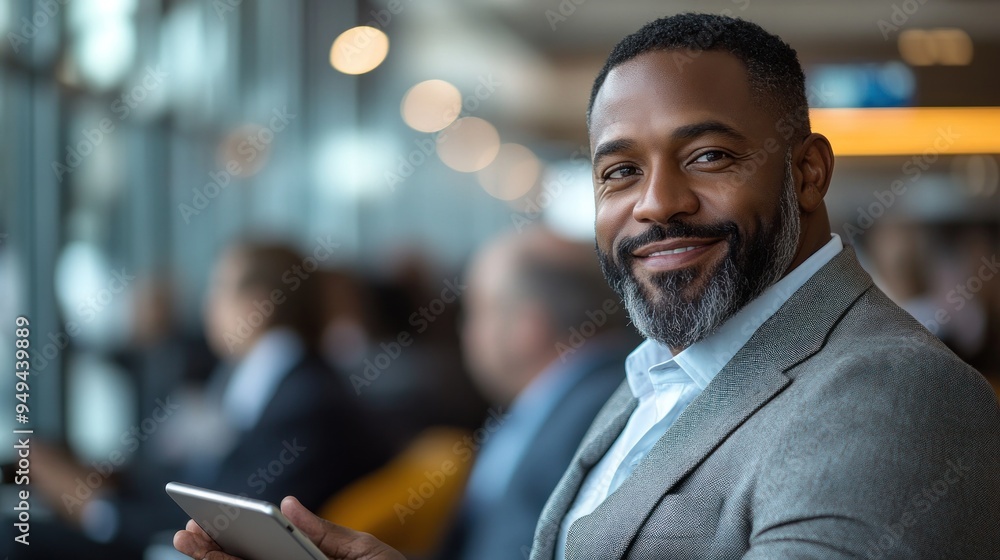 Smiling businessman in a suit with tablet Smiling businessman in a suit with tablet