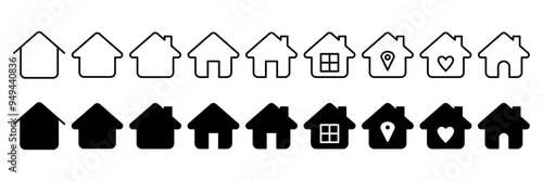 Icon set home style line and flat. background white