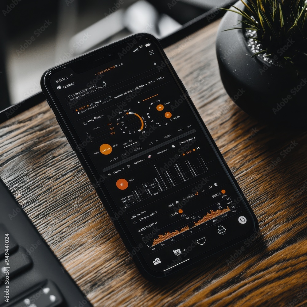 Fototapeta premium Smartphone Display with Financial Data and Charts