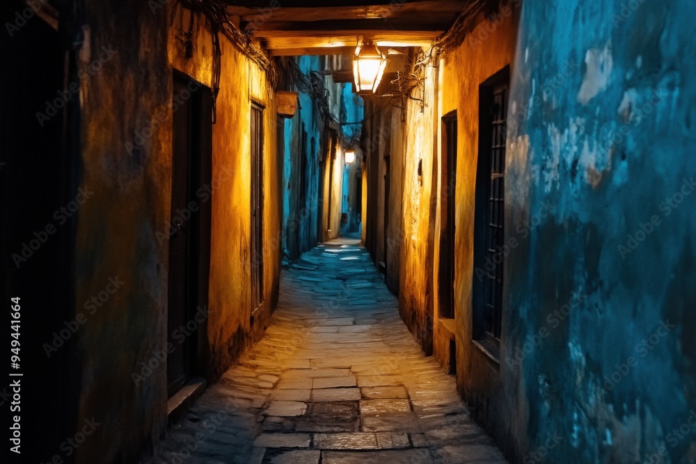 Obraz premium Walking through an ancient alleyway travel photography, with copy space