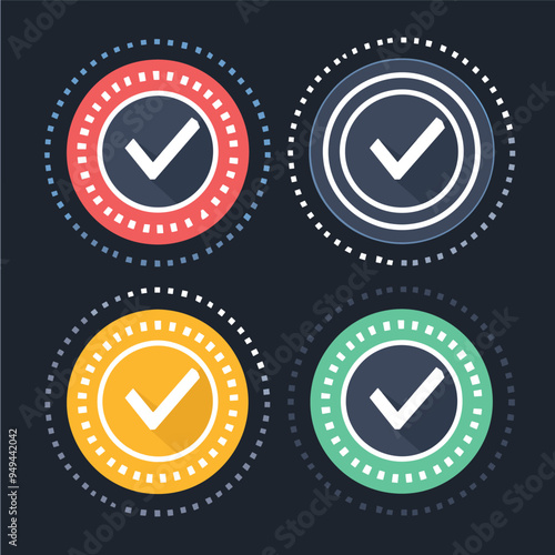 Profile verification icon. Approved check mark vector icon. Approve stamp or medal. Collection premium quality badges, Tick and Verification Icon Set. 