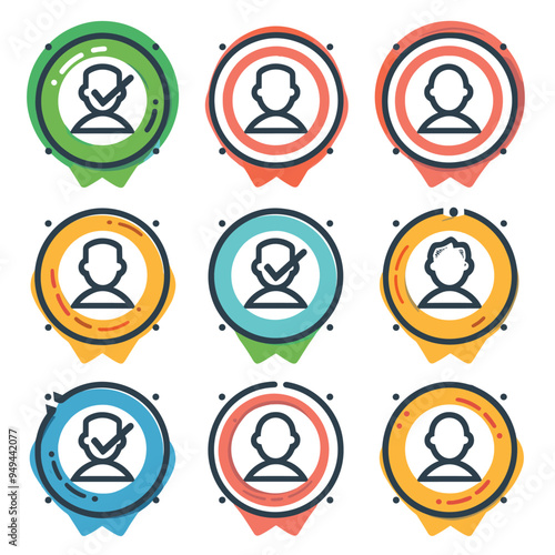 Profile verification icon. Approved check mark vector icon. Approve stamp or medal. Collection premium quality badges, Tick and Verification Icon Set. 