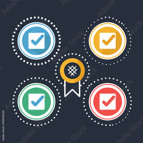 Profile verification icon. Approved check mark vector icon. Approve stamp or medal. Collection premium quality badges, Tick and Verification Icon Set. 