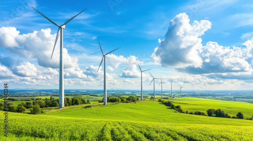 Wind Turbines on a Green Field.