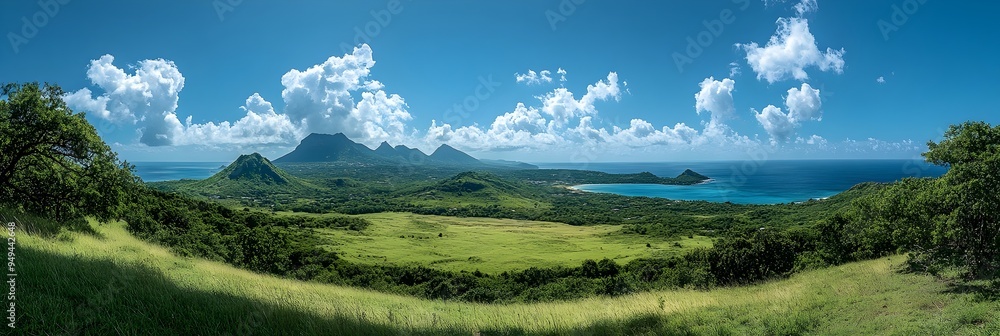 Fototapeta premium Majestic Tropical Landscape of Mount Qua Qua in Grenada with Panoramic Ocean Views