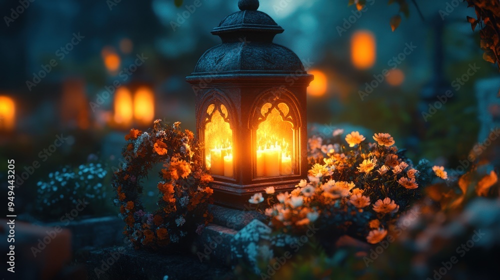 A Lantern Glowing in the Cemetery A Lantern Glowing in the Cemetery
