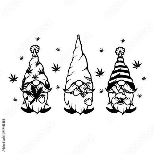 Gnome Weed | 3 Gnome Weed | Gnome Smoking Weed | 421 | Gnome Smoking Blunt | Garden Ornament | Gnome Cannabis | 3 Addict Gnome | Original Illustration | Vector and Clipart | Cutfile and Stencil