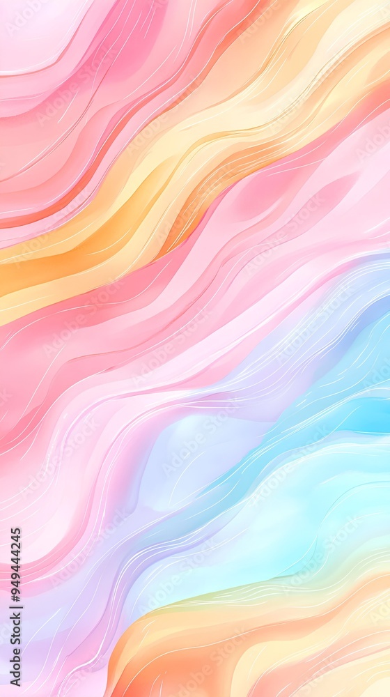 an abstract design featuring wavy, flowing lines in a variety of pastel colors. The colors include shades of pink, orange, yellow, blue, and purple, blending smoothly into one another an abstract design featuring wavy, flowing lines in a variety of pastel colors. The colors include shades of pink, orange, yellow, blue, and purple, blending smoothly into one another