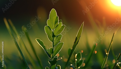 Grass leaves in the sun at dawn keywords: sunshine, silhouette, dawn, sun, vertical lens, leaves, nature, grass photo