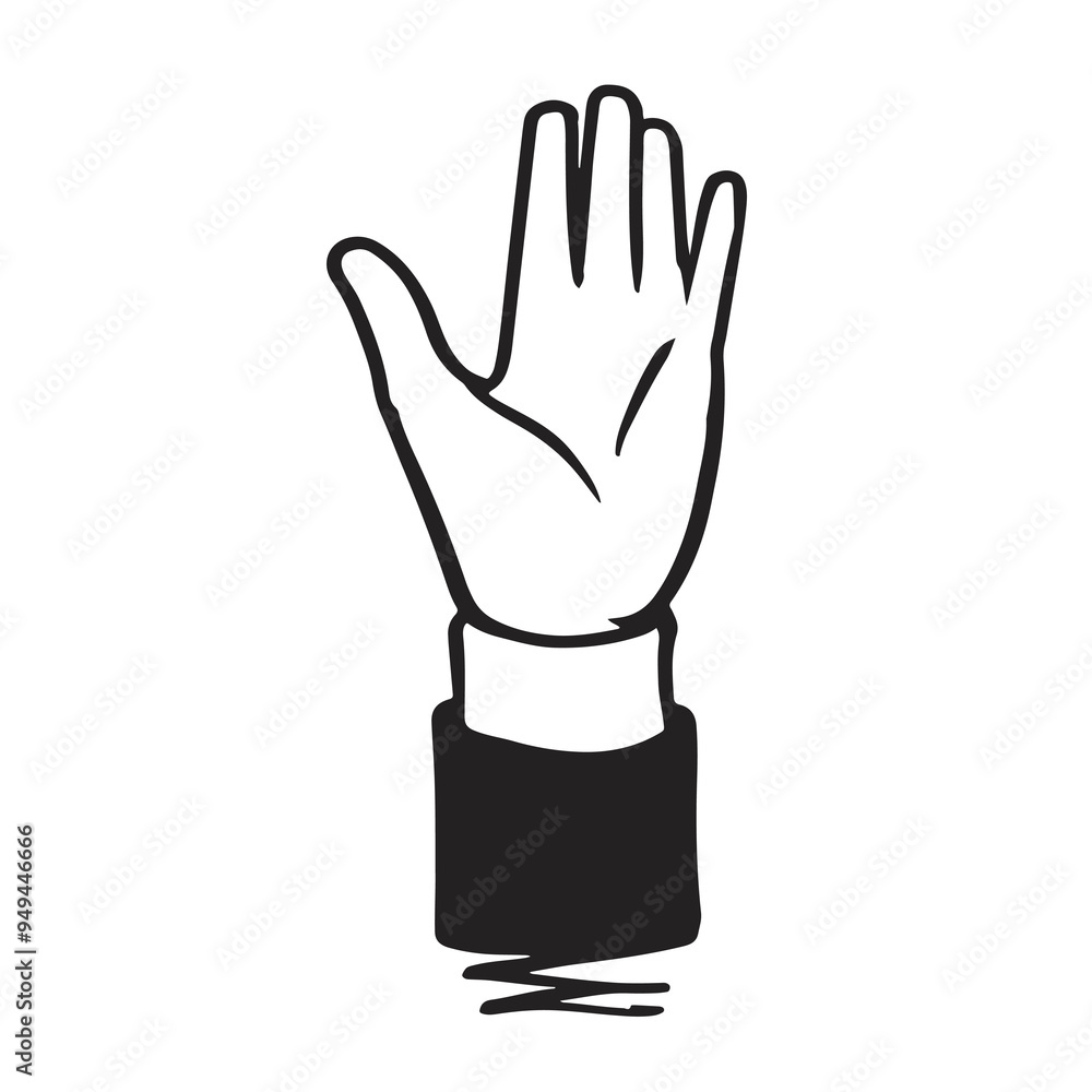 Open Hand Gesture Illustration. Black and white vector illustration of an open hand gesture
