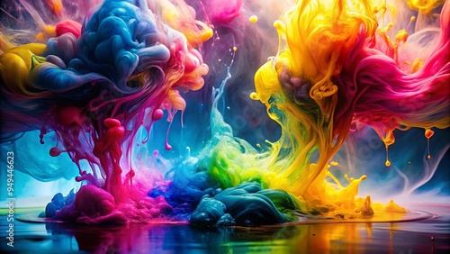 Mesmerizing macro images of vibrant cmyk ink bleeds on water-soaked paper
