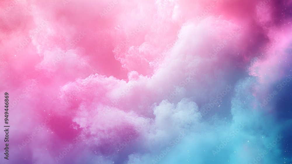 an abstract background featuring a blend of soft, fluffy clouds in vibrant colors. The top part of the image is dominated by shades of pink and purple, while the bottom part transitions into blue and an abstract background featuring a blend of soft, fluffy clouds in vibrant colors. The top part of the image is dominated by shades of pink and purple, while the bottom part transitions into blue and