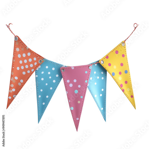 Colorful polka dot bunting flags for celebrations, parties, and festive decorations, adding a cheerful touch to any event.