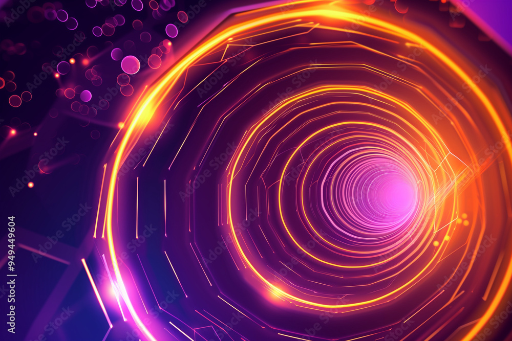 Violet orange retro neon laser hexagons swirl abstract background. Glowing round logo design. Vector illustration
Violet orange retro neon laser hexagons swirl abstract background. Glowing round logo design. Vector illustration