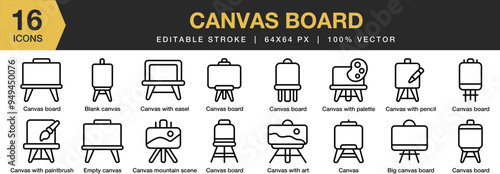 Canvas Board icon set. Editable Stroke Icon Collection. Includes canvas board icons and More. Outline icons vector collection.