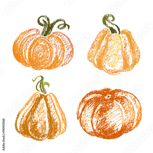 Delightful collection of four artistic pumpkins that are perfect for all your autumn and Thanksgiving Day themed designs
