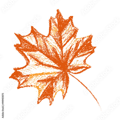 Beautiful orange autumn maple leaf in artistic hand drawn crayon style representing the essence of the fall season in the natural world