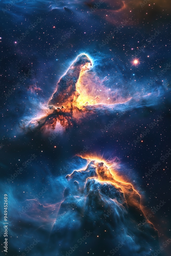 Majestic cosmic nebula, shimmering in vibrant hues Majestic cosmic nebula, shimmering in vibrant hues