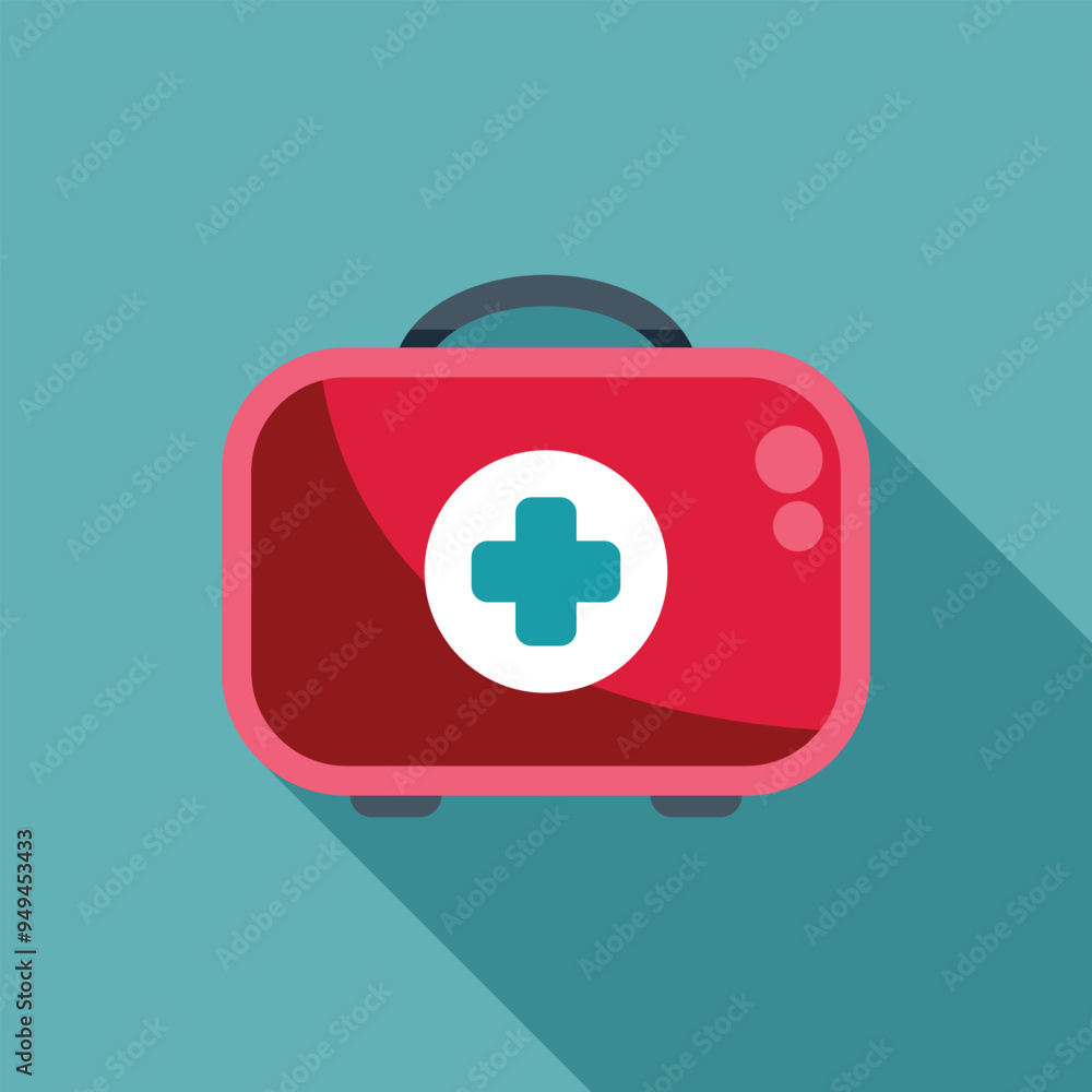 Red first aid kit closed, showing a medical cross symbol, for emergency healthcare Red first aid kit closed, showing a medical cross symbol, for emergency healthcare