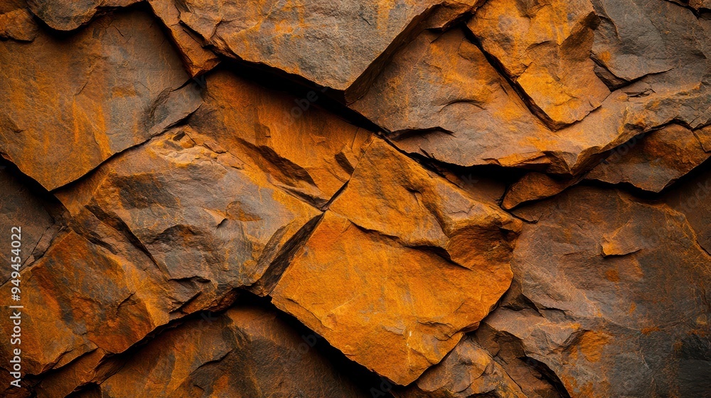 Detailed shot of a textured rock surface, with orange and grey tones highlighting the natural patterns and rugged geological features Detailed shot of a textured rock surface, with orange and grey tones highlighting the natural patterns and rugged geological features