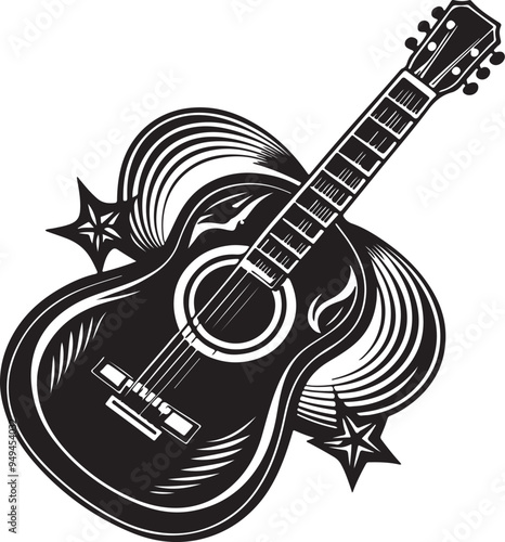 Acoustic guitar black silhouette. Music instrument icon. Vector illustration generated ai