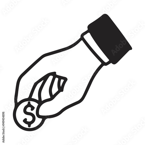 Hand Holding Dollar Sign. Vector icon money coin. Financial Concept Illustration