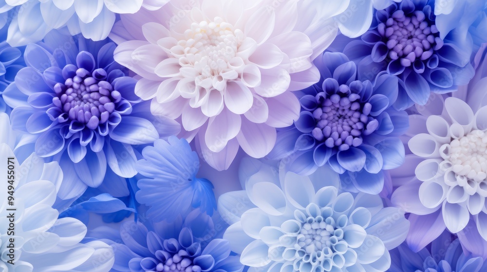 Obraz premium A captivating blend of periwinkle and cornflower blue flowers creates a calming background, ideal for artistic designs, invitations, or digital artwork