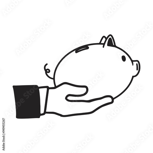 Hand Holding Piggy Bank. Ic...