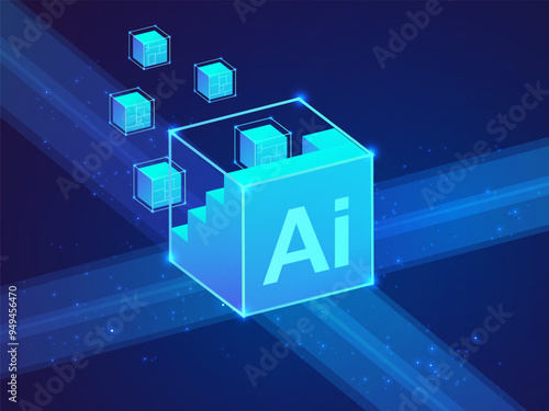 Artificial intelligence with letter AI in cube of digital transformation Technology Analysis vector design concept. AI technology for advance technology, robotic, web, new technology, ui, automation.