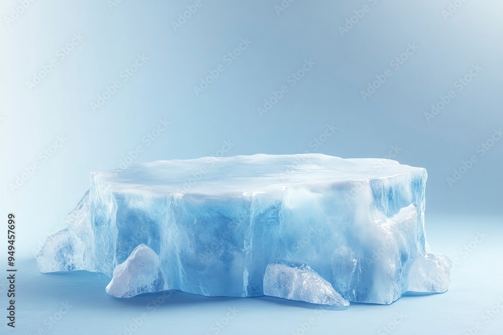 Glacier ice podium for mockup display or presentation of products. Advertising theme concept. Generative Ai Glacier ice podium for mockup display or presentation of products. Advertising theme concept. Generative Ai