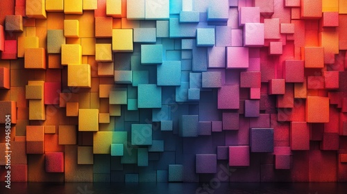 A vibrant abstract wall of colorful 3D cubes creating a dynamic visual effect.