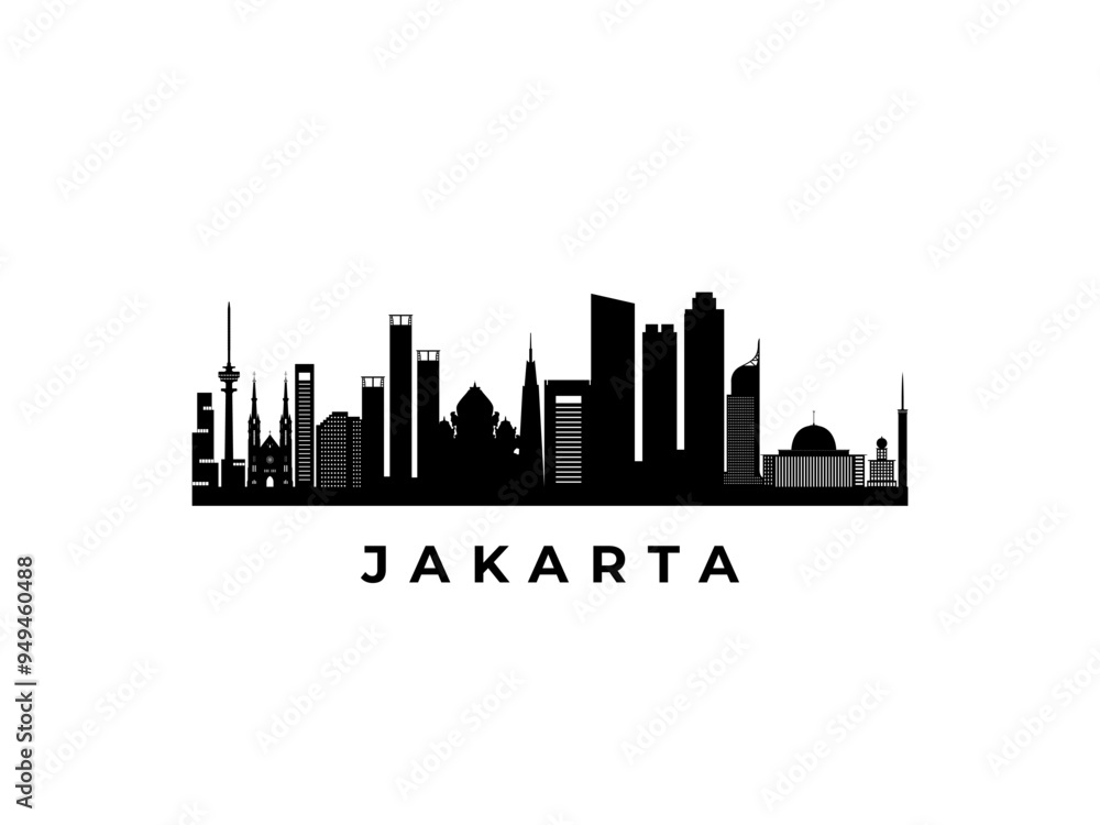 Naklejka premium Vector Jakarta skyline. Travel Jakarta famous landmarks. Business and tourism concept for presentation, banner, web site.