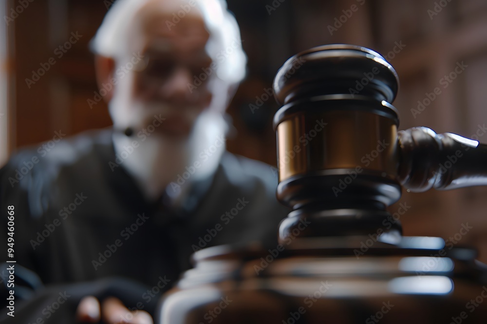 focuses closely on gavel being brought down onto a sound block, with the judge focuses closely on gavel being brought down onto a sound block, with the judge