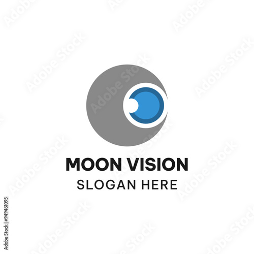Moon vision logo template in simple style. Eclipse and eye ball vector illustration