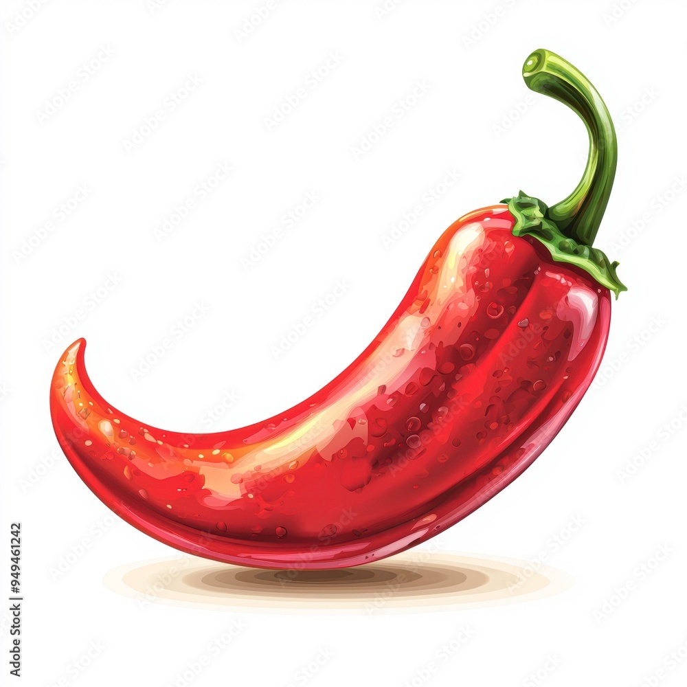 A vibrant red chili pepper illustration with detailed texture against a white background, perfect for culinary, agricultural A vibrant red chili pepper illustration with detailed texture against a white background, perfect for culinary, agricultural