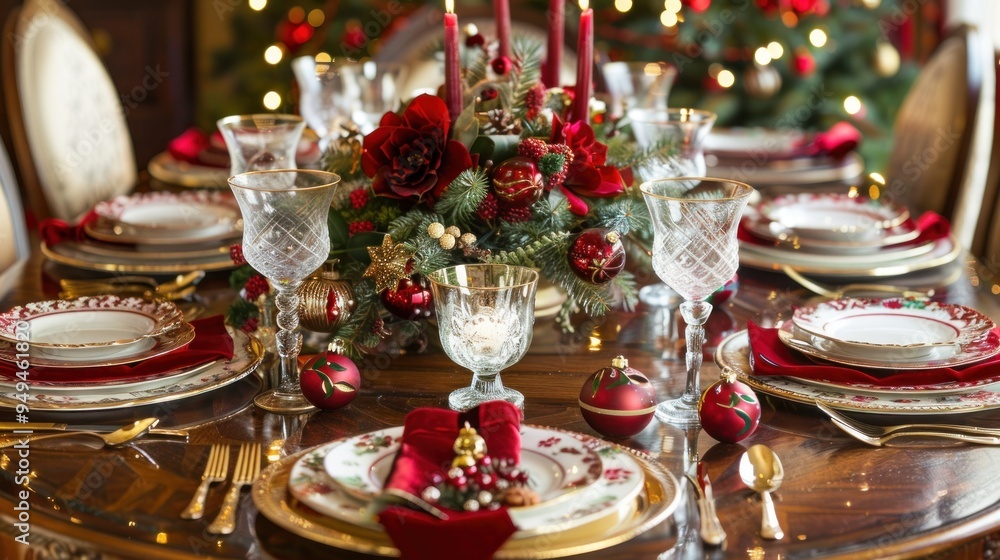Beautiful table setting for Christmas dinner. AI generated images Beautiful table setting for Christmas dinner. AI generated images
