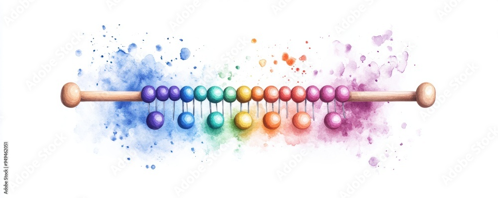 An old-fashioned abacus with vibrant, colorful beads is used for calculating finances, presented in a soft watercolor style. An old-fashioned abacus with vibrant, colorful beads is used for calculating finances, presented in a soft watercolor style.