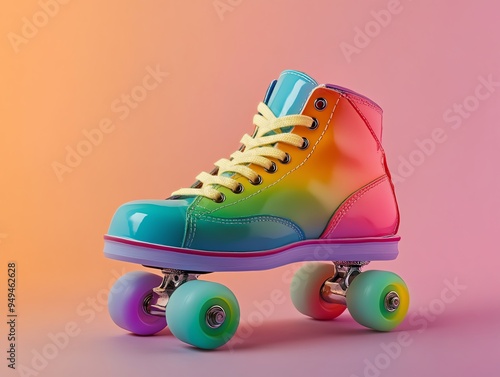 Colorful rainbow roller skate against a minimalist background, studio lighting, sharp focus, playful tone